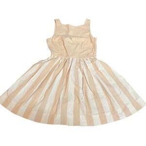 American Apparel Peach Striped Fit and Flare Dress V-Back Button XS Made in USA